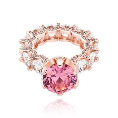 China CLASSIC Women's Hip Jewelry Rose Gold Baby Pink 925 Sterling Silver Diamond Ring For Iced Out Crystal Engagement Bling Bling Rings for sale