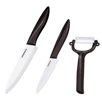 China Green PP Handle Ceramic Kitchen Knives Set Three-piece 5 Inch for Baby Food and Fruit for sale