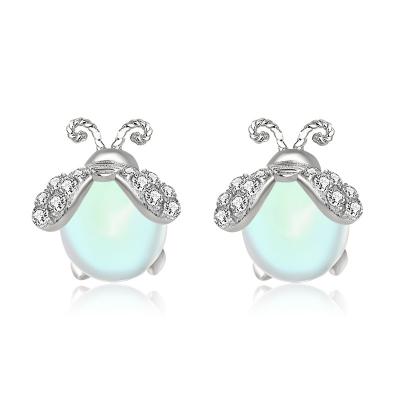 China Hot Selling Beautiful 925 Sterling Silver Shiny Moonstone Insect Zircon Fashionable Pave Stud Earring For Girls for sale