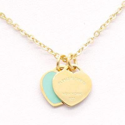 China Cute Wholesale 18k Gold Plated Stainless Steel Enamel Double Heart Engrave Necklace For Women for sale