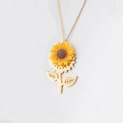 China Wholesale Cute Mirror Stainless Steel Gold Plated Sunflower Pendant Necklace For Women for sale