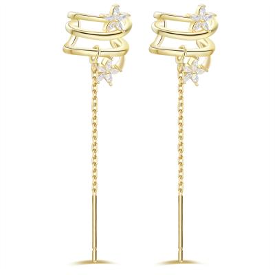 China Trendy Minimalist 18K Gold Plated 925 Sterling Silver Zircon Flower Dangle Earrings For Girls for sale