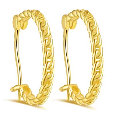 China Fashionable Hot Selling 18k Gold Plated 925 Sterling Silver Circle Cuban Chain Earrings For Women for sale