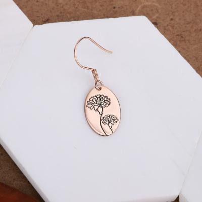 China TRENDY Personalized Delicacy Dangle Birth Flower Earrings Month Minimalist Floral Seal Handmade Jewelry for sale