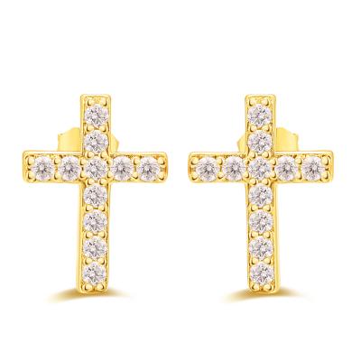 China FASHIONABLE Classic 14K Gold Plated Zircon Cross Stud Earrings Rose Gold Plated Chunky Punk Earrings For Women for sale