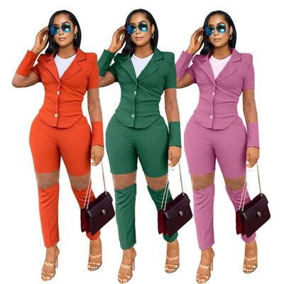 China 2021 Anti-Wrinkle Two Piece Suit Jacket Blazer Mesh Business Wear Suits And Lady Pants Sets Lady Business Women Quilting Suits for sale