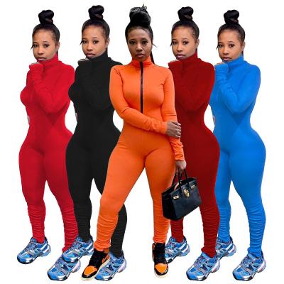 China QUICK DRY Women Long Sleeve Full Body Rompers Playsuit Solid Color Zipper Jumpsuit Bubbling Women Overalls for sale