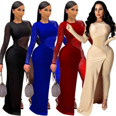 China 2021 QUICK DRY Women's Clothing Luxury Crew Neck Long Sleeve Bodycon Slim Rompers Hot Drilling Women Jumpsuits Suits Elegant Overalls for sale