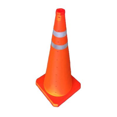 China Roadway Safety 28 Inch Orange Collapsible Telescopic Road Cone With LED Warning Light On Top for sale