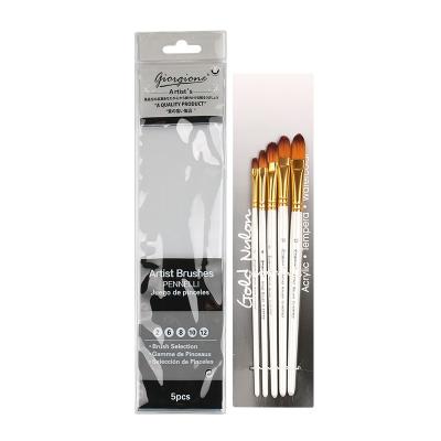 China Wholesale 2023 Professional Oil Paint Angle Shape Painting Artist Play Brush Painting Brush 5pcs Kit Nylon Hair Wooden Handle Customized for sale