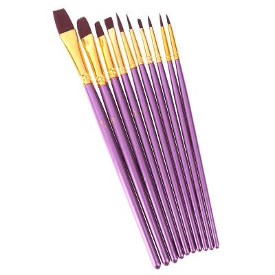 China Wholesale 2023 Professional Artist Oil Painting Kit With Different Shape Nylon Hair Wood Handle Paint Brushes Set 10pcs for sale