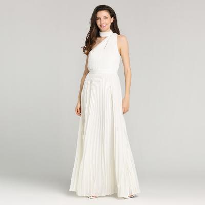 China Breathable popular in Europe and America one shoulder fashion white sleeveless pleated prom dress one long for sale