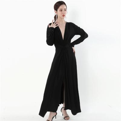 China Factory Price Ladies High Quality Anti-Static Upper Casual Dresses Knit Elegant Bows Long Sleeve V-Neck Dress For Women for sale