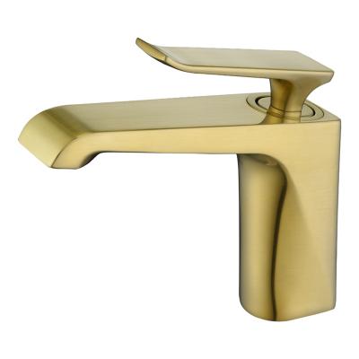 China Modern Royal Gold Deck Mounted Hot Copper Body Zinc Alloy Handle Cold Water Bathroom Basin Faucet for sale