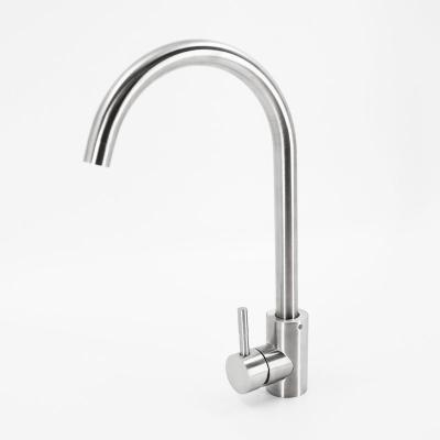 China Wholesale 304Stainlees Modern Steel Ceramic Cold Water Cartridge Gooseneck Kitchen Faucet Brushed Nickel for sale