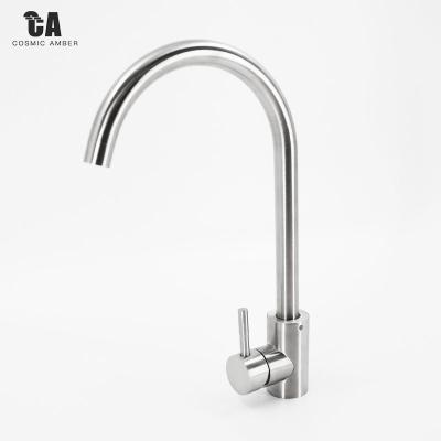 China Wholesale Nickel 304Stainlees Ceramic Cartridge Modern Steel Cold Water Gooseneck Hot Brushed Kitchen Faucet for sale