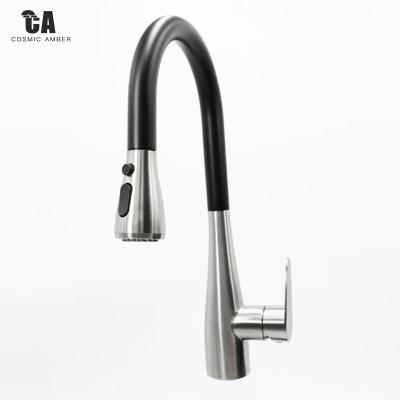 China Modern 304 Stainless Steel UPC Pull Down Brushed Hot Cold Water Sink Kitchen Faucet for sale