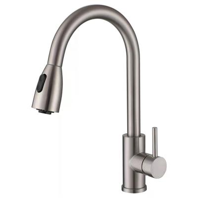 China Modern 304Stainless Steel Deck Mounted Hot Cold Water Ceramic Cartridge Kitchen Sink Faucet Faucets With Pull Out Sprayer for sale