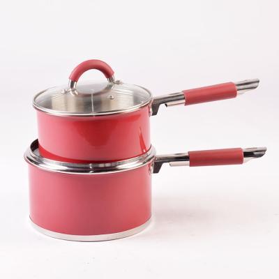 China Stainless Steel Viable Wholesale Kitchen Red Customizable Milk Pot Cooking Pot Sauce Pan Factory Multifunctional Pot for sale