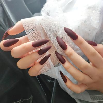 China Fashion Design Fake Nails Stiletto Nails Matte Frosted Coffee Press On Nail Tips for sale