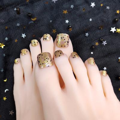 China Factory Supply Design Removable Toe Nail Stickers Net Red Black Glitter False Nails Removable Toe Nails for sale