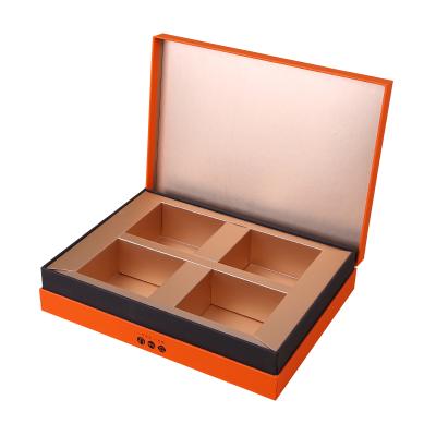 China Logo Gift Box Printed Packaging Customized Luxury Recyclable Boxes Orange Lid And Plain Paper Boxes for sale