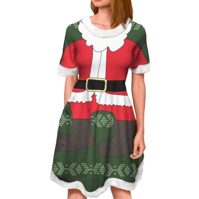 China Breathable Christmas Dress Women 2021 Funny Santa Clothes Green Pattern Xmas Xmas Gifts Tailored Dresses Women Short Party Dresses for sale