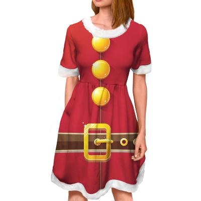 China Wholesale Breathable Christmas Items Christmas Santa Clothes Button Belt Red Pattern Funny Plain Dresses Women Woman Cheap Christmas Dress for sale