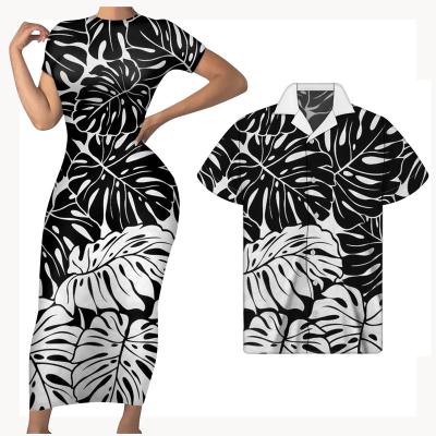 China Anti-Static Monstera Tropical Leaves Style O Neck Short Sleeve Ladies Fashion Casual Women Elegant Dresses For Weddings Bodycon Midi Dress for sale