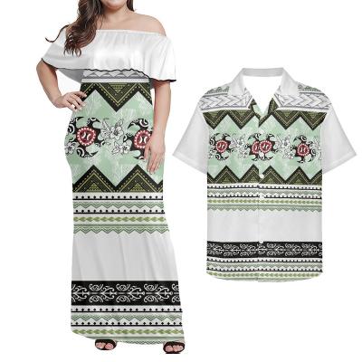 China Antistatic Off Shoulder Puletasi Samoan Dresses 2pcs Sets Casual Couples Dress And Shirts Plus Size Summer Dresses 2xl 3xl 4xl 5xl for sale