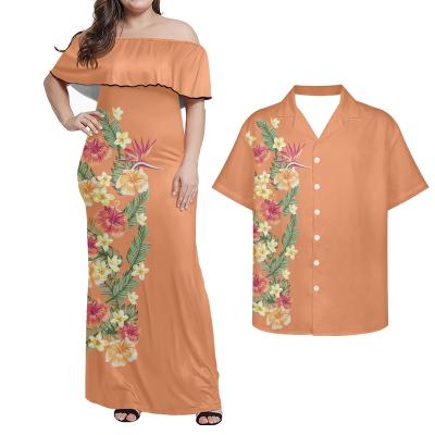 China Anti-Static Plus Size Dresses Women Puletasi Samoan Samoan Dress 2 Pieces Set Ladies Casual Sexy Ruffled Strapless Dress With Shirt Matching for sale