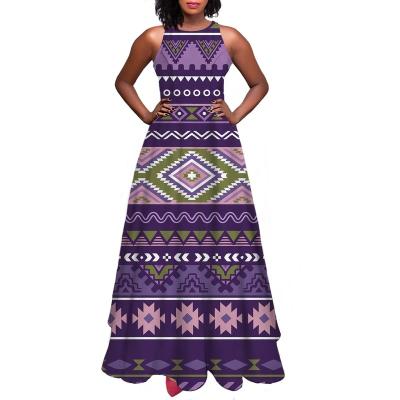 China Purple One Line Wedding Dress Evening Dress Kente Geometric Pattern Tribal African Style Anti-Static Casual Sleeveless Formal Dress Design for sale