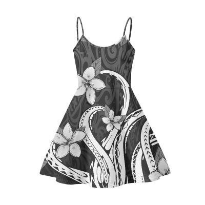 China Anti-Static Ladies Teams Women Clothing Dress Maori Traditional Polynesian Black Sexy Backless Dress Tattoo Flower Pattern Sleeveless for sale