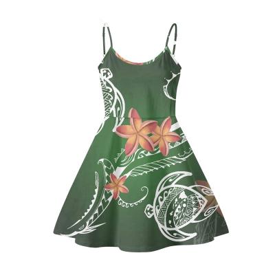 China Polynesian Anti-Static Art Turtle and Floral Design A Line Women's Club Wear Short Mini Dress Cami Dress Spaghetti Straps Sleeveless O Neck for sale