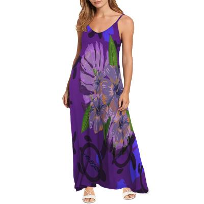 China Samoan Anti-Static Sea Turtle In Flower Polynesian Style Elegant Dresses For Women Casual V-Neck Spaghetti Strap Boho Long Maxi Dresses for sale