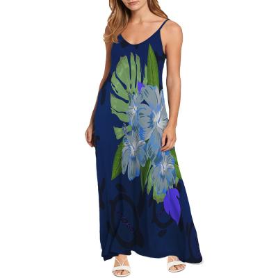 China Anti-Static Polynesian Samoa Turtle Hibiscus Flowers Dresses Women Lady Elegant Casual Summer Sleeveless Cover Long Cami Maxi Dresses for sale