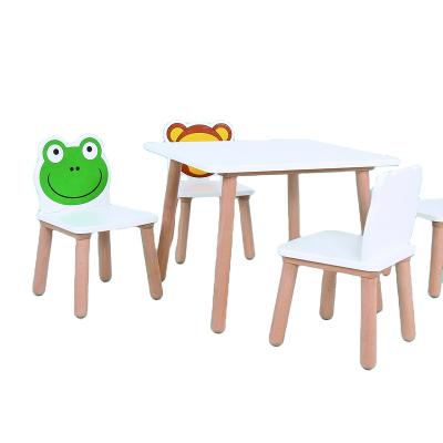 China Modern Baby Kids Beech Wood Table And Chair Set 4 Kids Bear Seats With 1 Tables Set Small Kid Children Furniture for sale