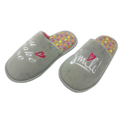 China Indoor Microfiber Smile Heart Print Insole P Upper Warm Home For Lady TPR Indoor Outsole Slipper for sale