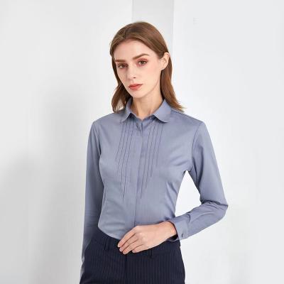 China 100% Breathable Women's Blouses And Shirts Anti-pilling Cotton Women's Casual Long Sleeve Blouse For Office for sale