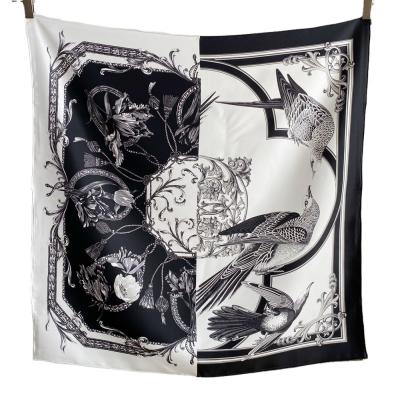 China Wholesale Luxury Twill Brand Design Hijab Bandana 14 momme Birds and Flowers Pure Silk Scarf 90*90cm Soft Elegant Luxury Real Silk Scarf for sale