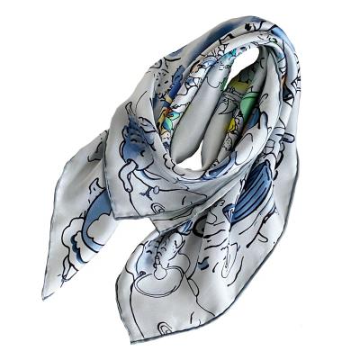 China Square Double Sided Printing Real Pure Silk Scarf For Women 70cm Square Head Hair Wraps Twill Silk Scarves Luxury Scarves for sale