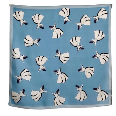 China Real Scarv Women Square Scarf Horse Design Small Blue Pure Silk Scarf 55*55cm Silk Satin Square Dancer Scarf for sale