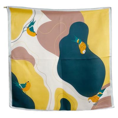 China Real Silk Scarv Bird Green Scarf Square Women Scarf Horse Design Small Scarf 55*55cm Pure Silk Satin for sale