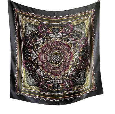 China 90*90cm big square silk scarf for fashion pure headband scarf female 100% silk black mulberry silk folk style for sale