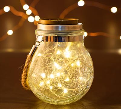 China Mason Jar Lid Lights Wholesale Glass Bottle Slot Hanging Light Mason Jar Solar Garden Light High Quality Solar Hemp Rope for sale