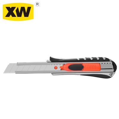 China Slide Open 18mm Blade Zinc Alloy Cutter Self Automatic Retractable Safety Box Knives for sale