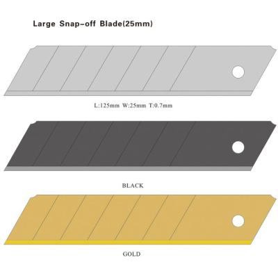 China Gold Black 25mm Single Edge Retractable Snap Off Blade 125*25*0.7MM for sale