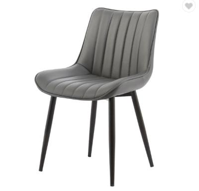 China Modern Cooling Gray Luxury Dining Chair With PU Dining Furniture Restaurant Black Metal Leather Upholstered Legs for sale