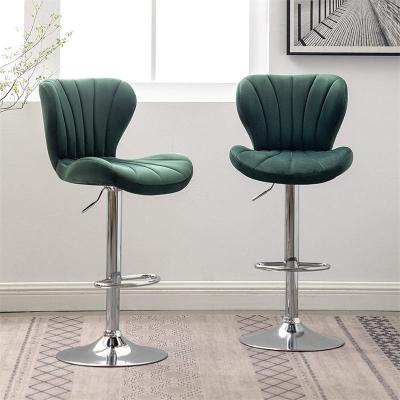 China Modern Modern Swivel Velvet Fabric Bar Stool Adjustable Counter Bar Chair With Chrome Base for sale