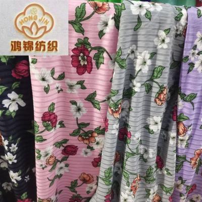 China Breathable Rib Print Knit Stock Fabric A Grade Good Quality Cheap Price Polyester for sale